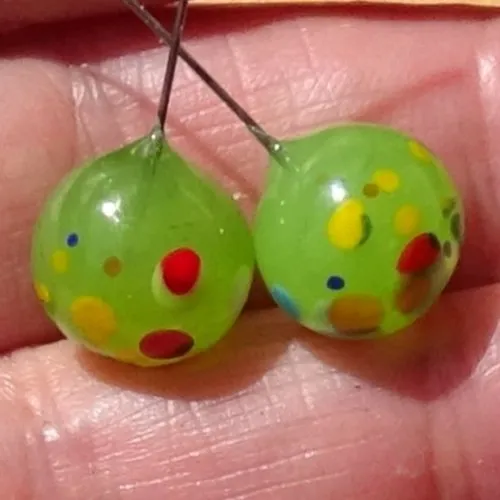 2 headpins lampwork murano glass, glass beads.
