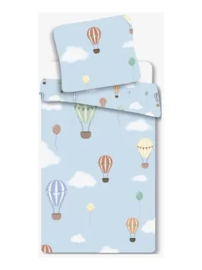 Baby Cot Bedding Set Cotton Reversible Hot Air Balloon Blue - Blue