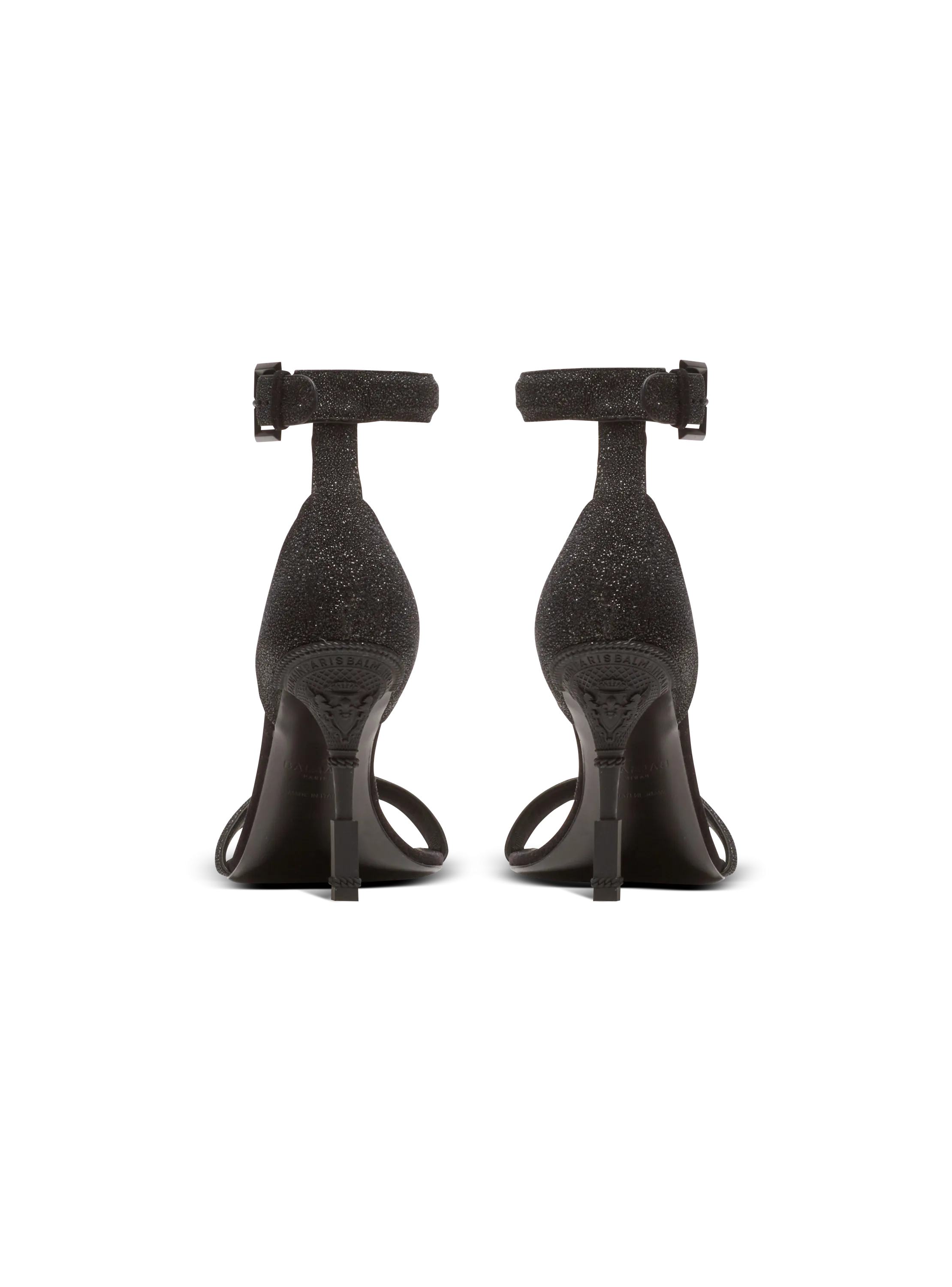 BALMAIN  Sandales moneta en cuir et micro perles - Noir