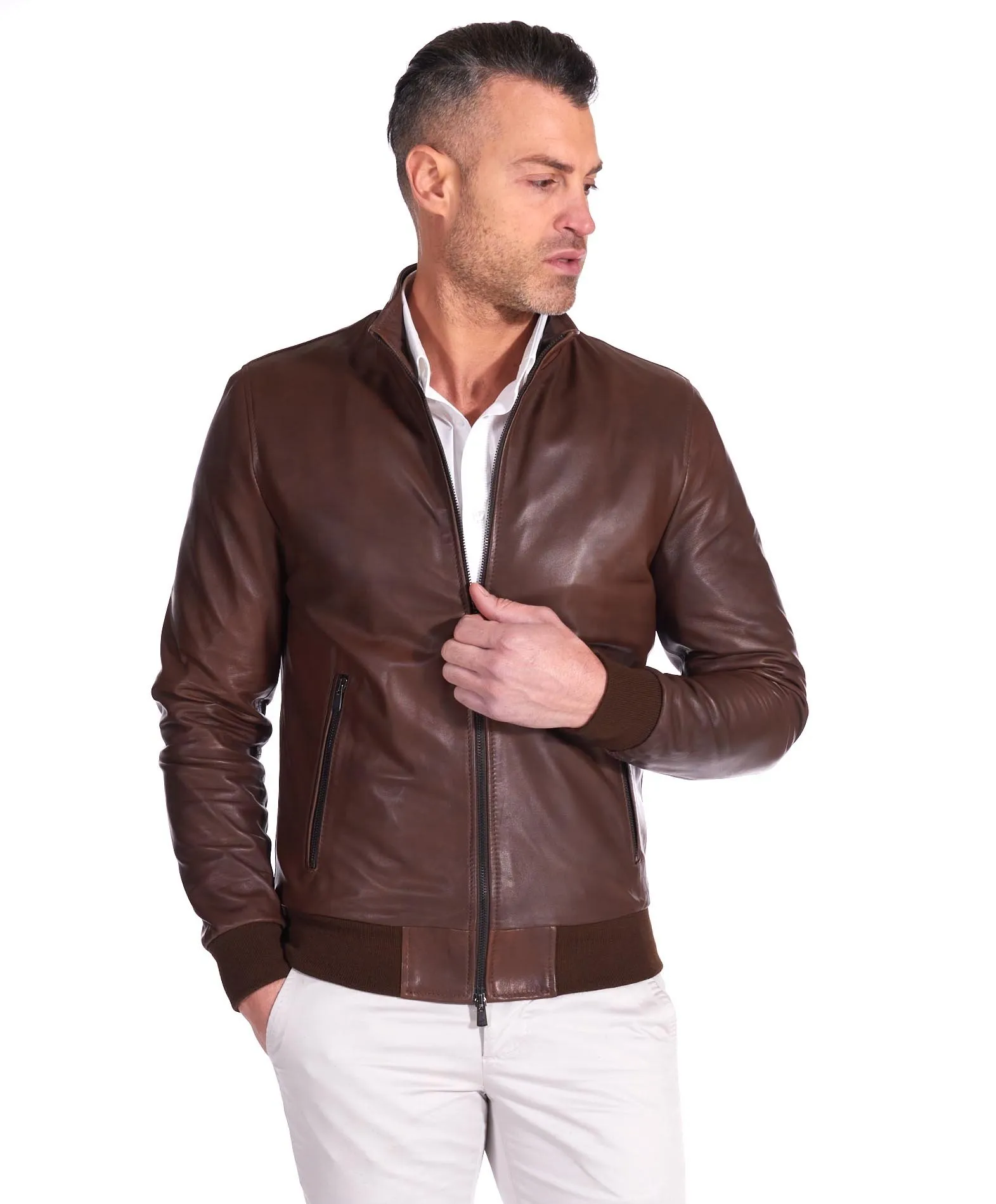 Vintage Brown Leather Men's Bomber Jacket 106