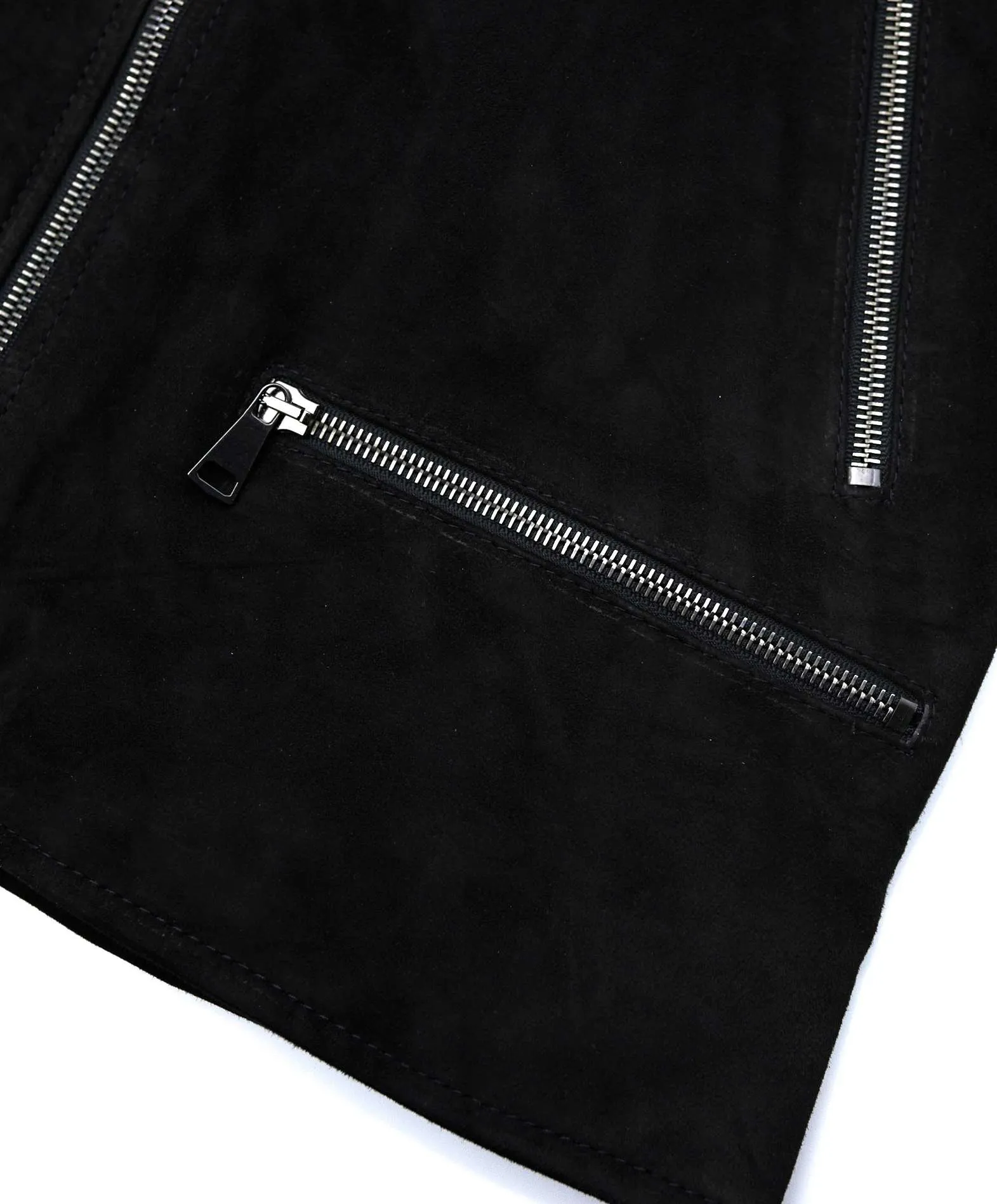 Men's Black Velvet Leather Biker Jacket with Mao Collar