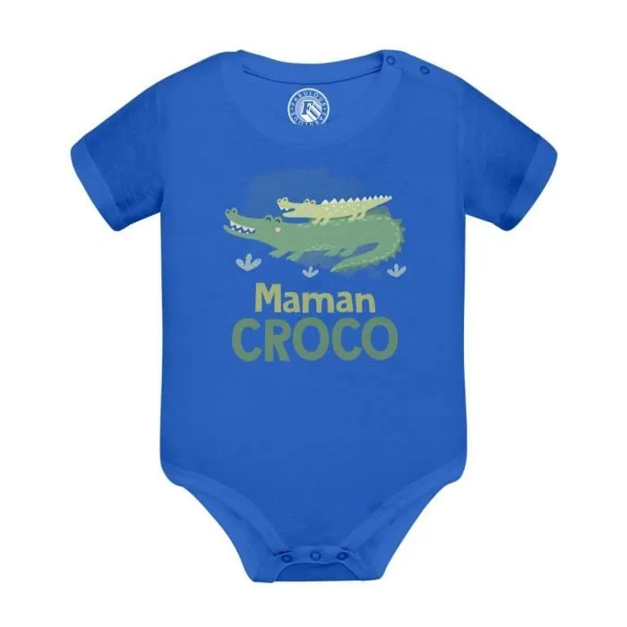 Body Bébé Manche Courte Bleu Maman Croco et son Bébé Crocodile Dessin Illustration