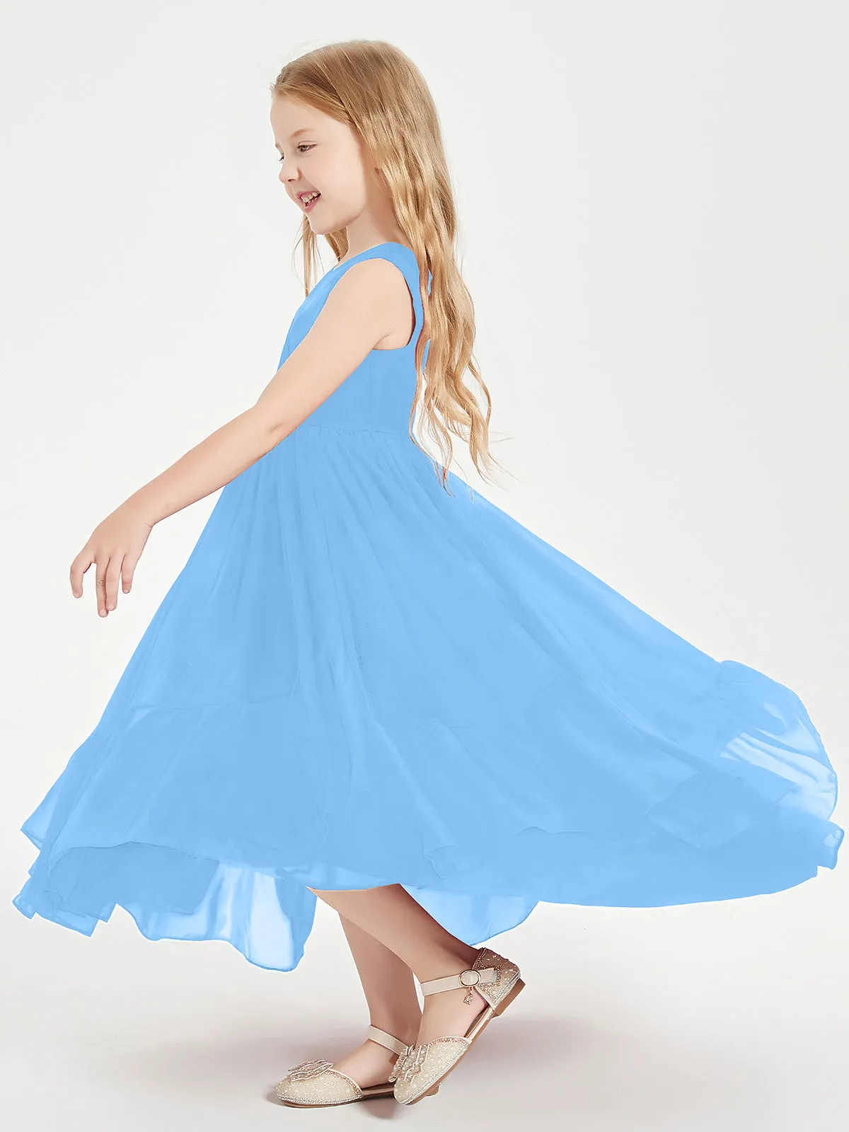 Junior Bridesmaid Boho Dresses with Blue Cascade Skirt