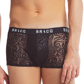 Boxer court homme tulle et broderies françaises Tribal noir Bracq