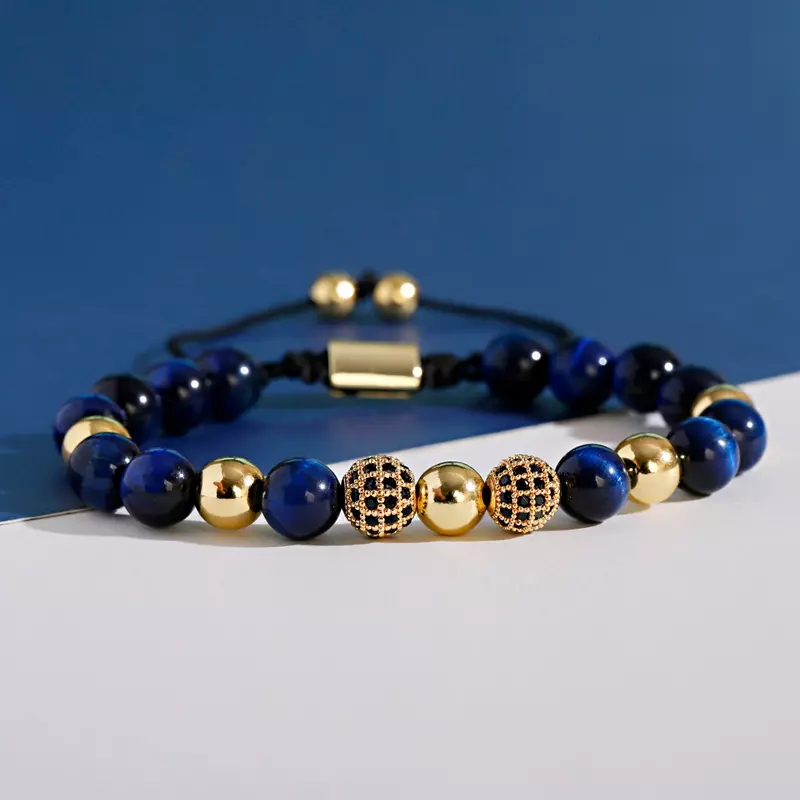 Bracelet en perles d'oeil de tigre bleu, réglable