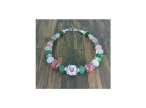 Bracelet en perles naturelles et 1 perles céramique, argenté
