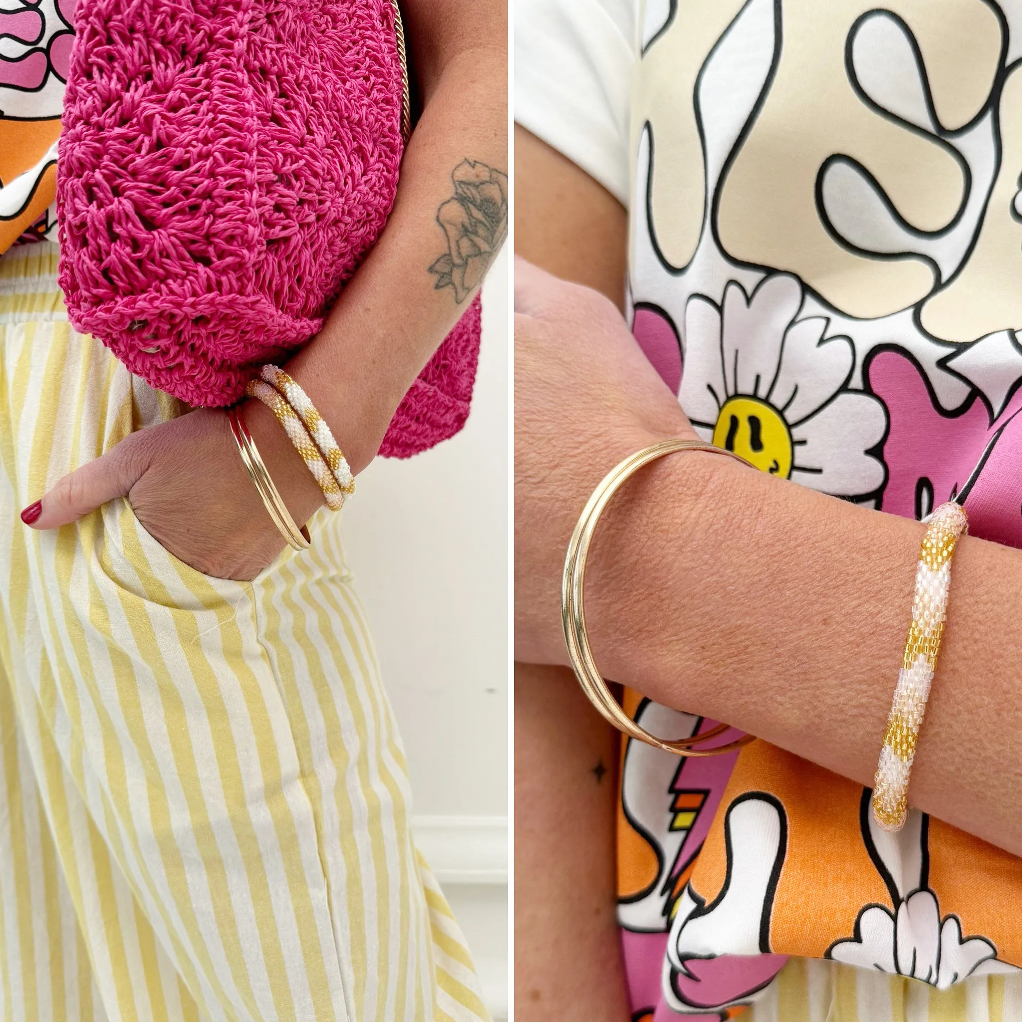 Bracelet rose pâle et doré perles