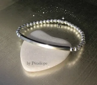 Bracelet tube carré et perles en argent 925