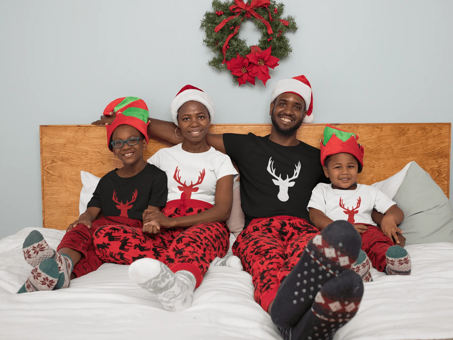 Christmas Family Couple Matching Deer Head T-shirts