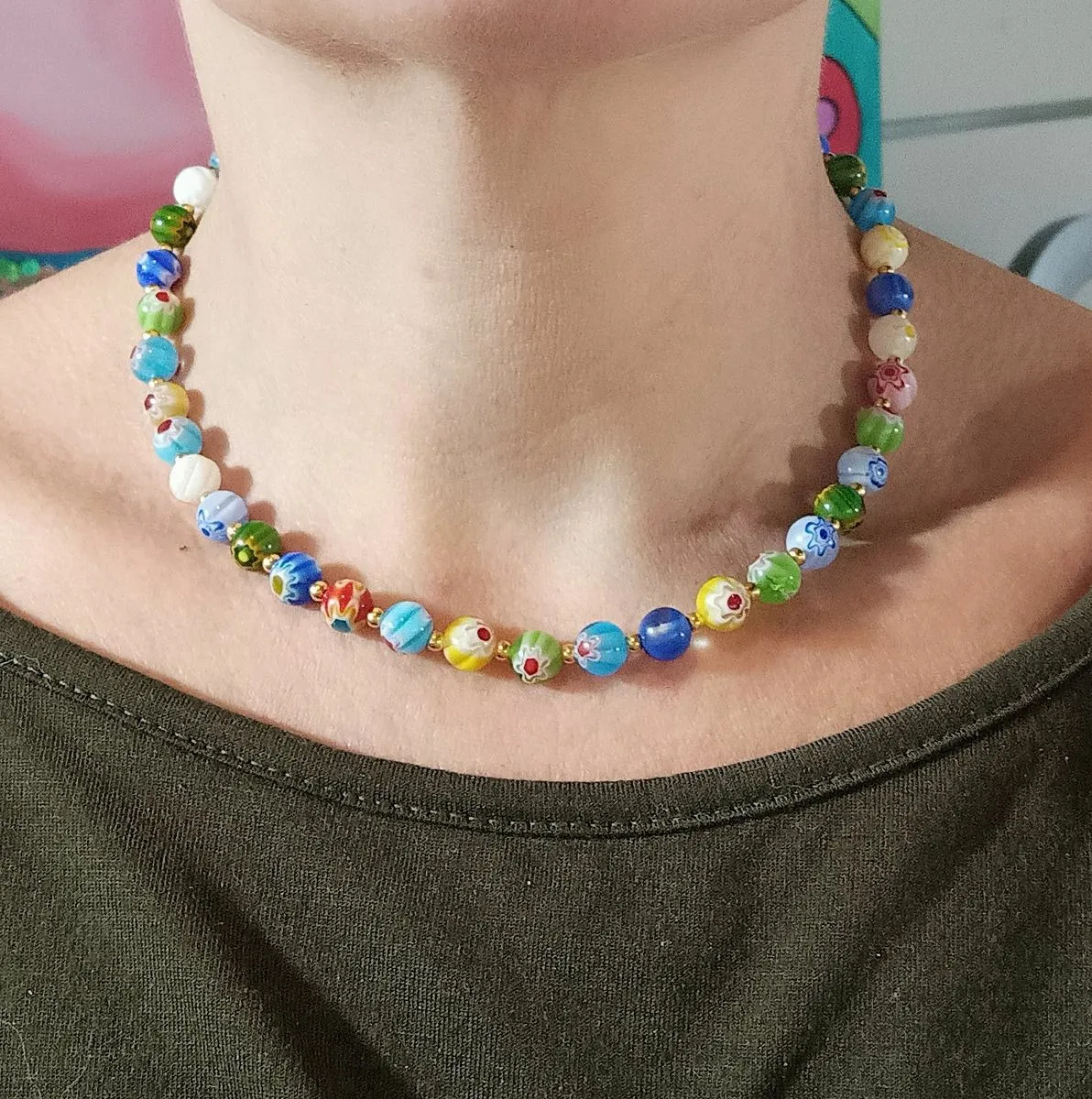 Collier de perles millefiori 8mm