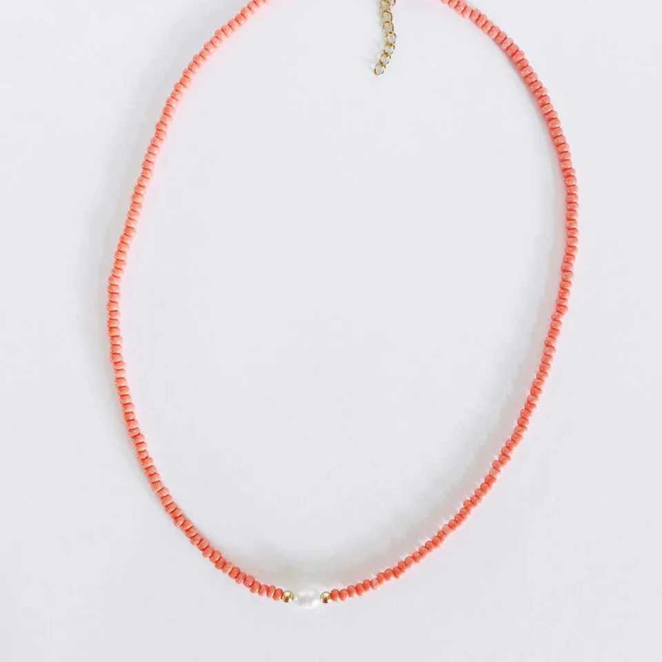 Coral Single Strand Pearl Necklace