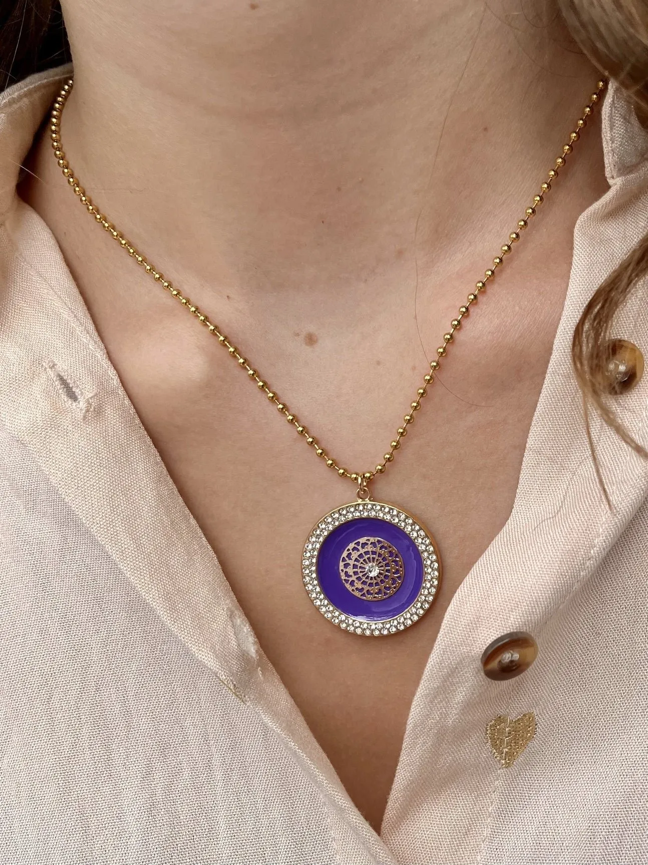 Gold Claudia Necklace - Duck Blue