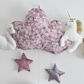 Décoration murale chambre bébé nuage cygne licorne étoile pompon liberty mitsi parme faite main l' arche de jessica