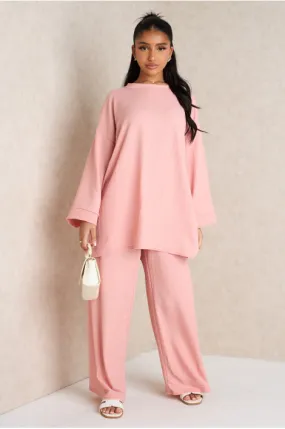 Ensemble 2 Pièces T-shirt et Pantalon Rose Texturé