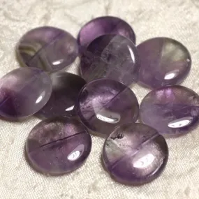 Fil 39cm 19pc env - perles de pierre - améthyste palets 20mm