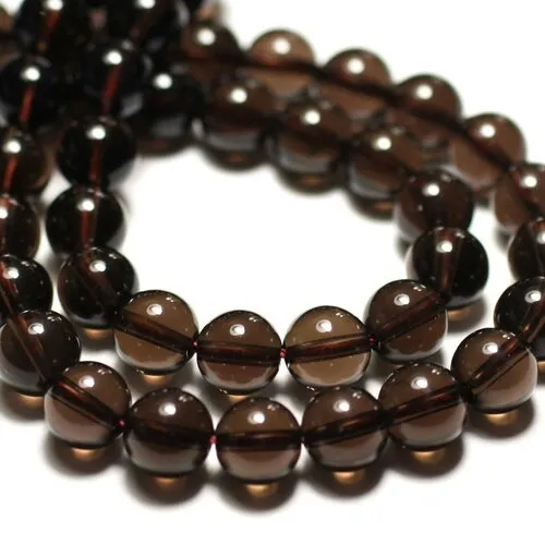 Fil 39cm 38pc env - perles de pierre - quartz fumé boules 10mm