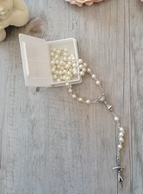 First Communion Rosary White Pearl Chalice
