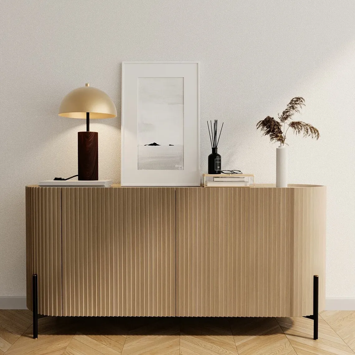 Lampe à poser en métal or effet bois Rousseau | 3 Suisses