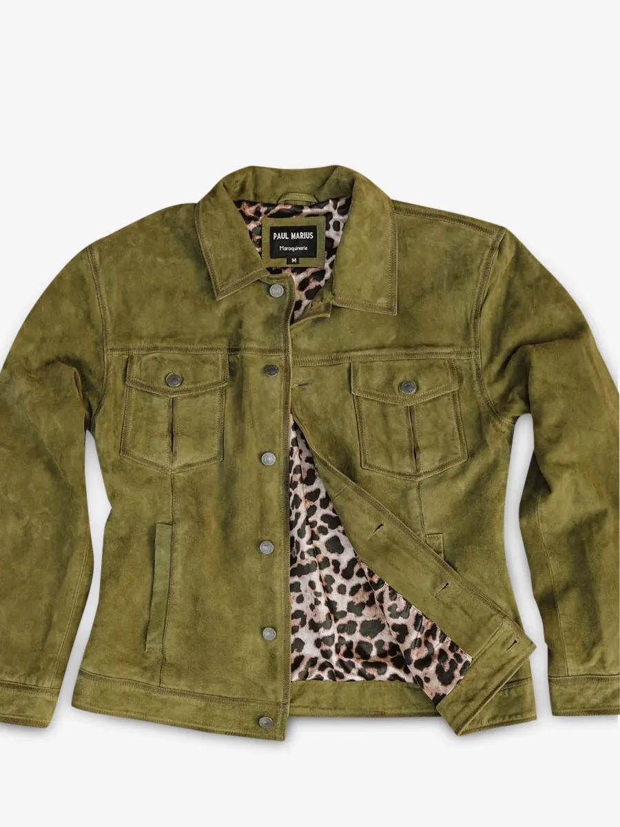LeNuméro 1 Men's Khaki Nubuck Leather Jacket - Khaki