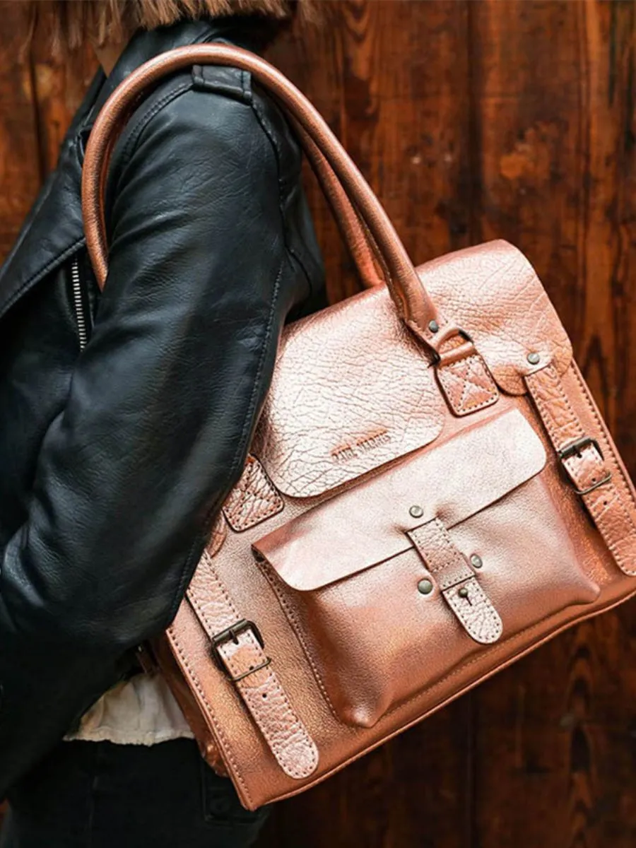 LeRive Gauche Pink Leather Shoulder Bag for Women - Medium - Pink Gold