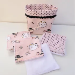 Lingettes lavables bébé et panière assortie