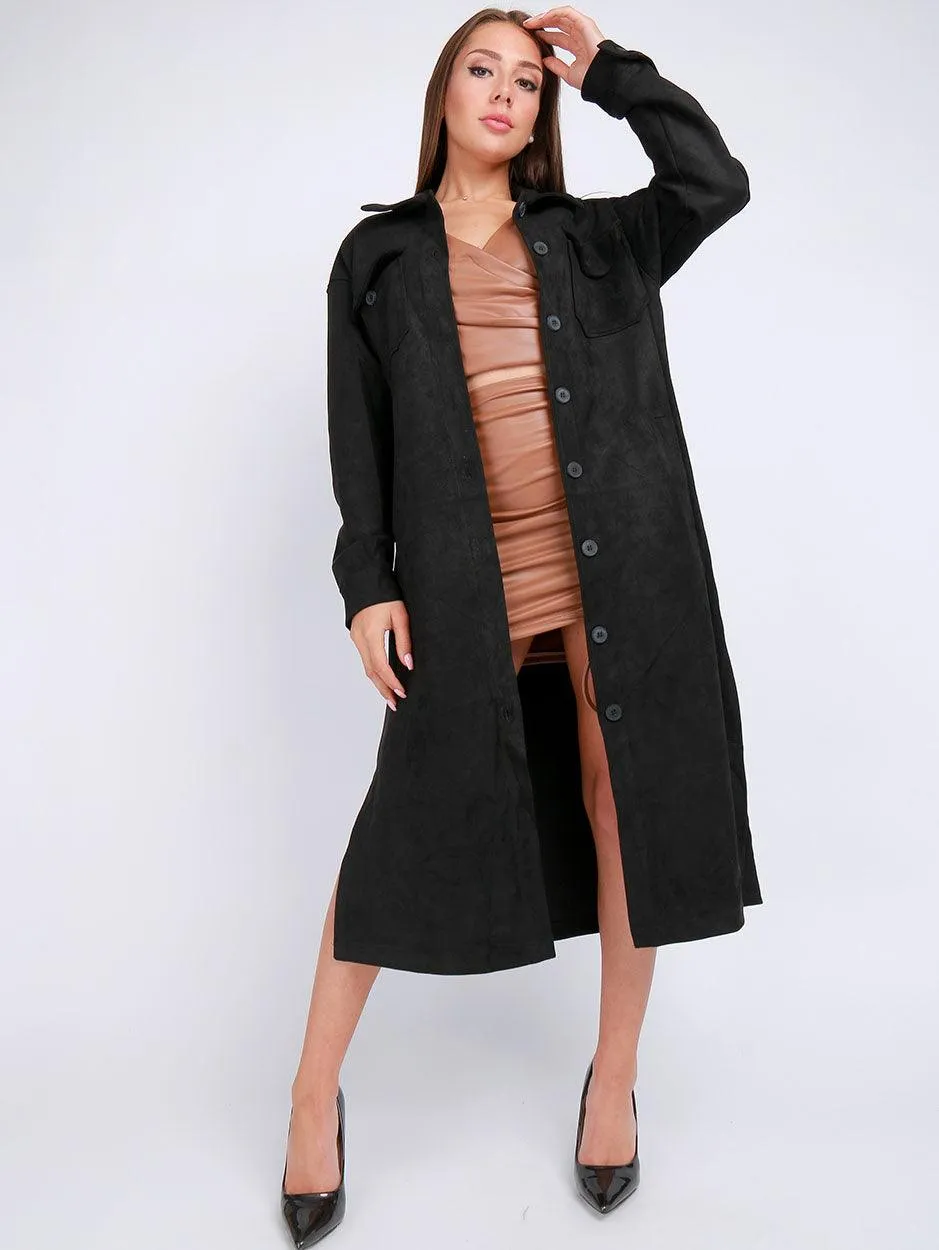Longue veste en simili daim