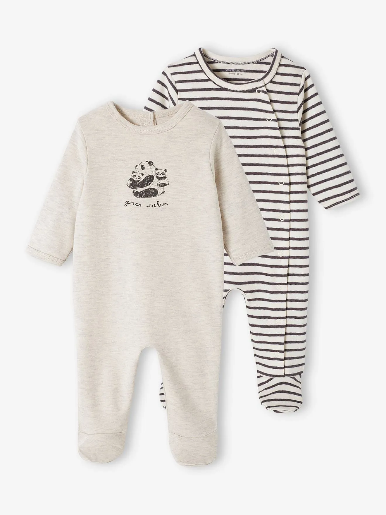 Lot de 2 dors-bien bébé en interlock gris - Vertbaudet
