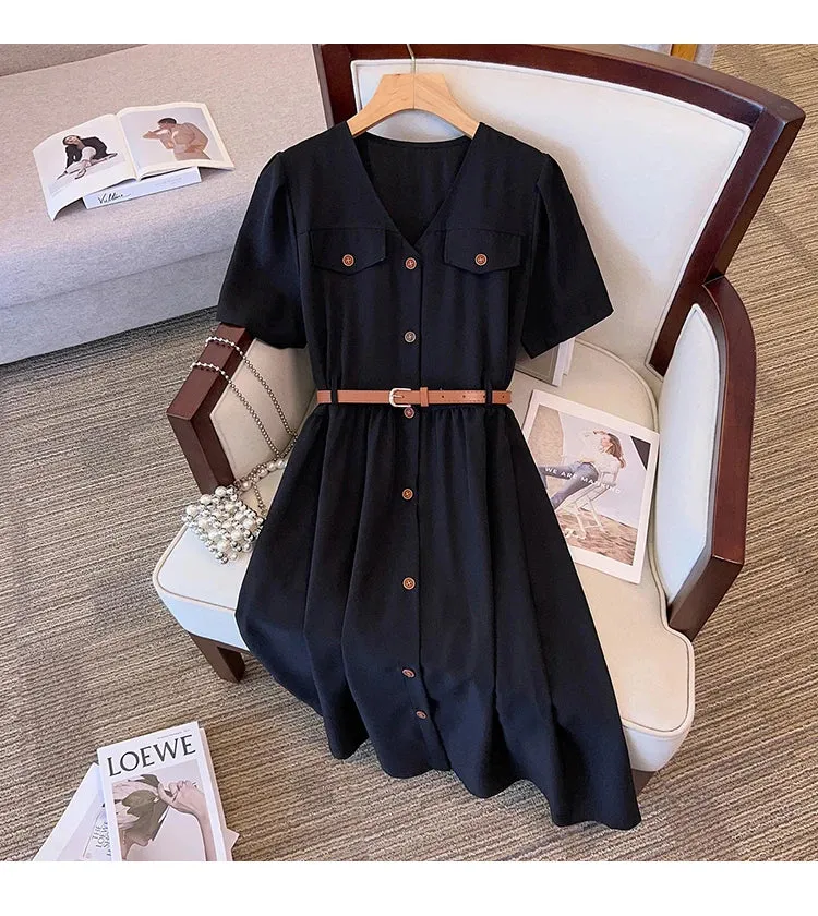 Milana | Robe vintage décontractée avec ceinture, grande taille.