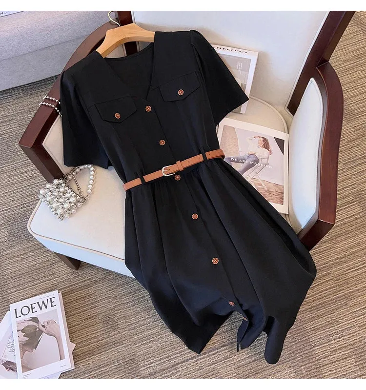 Milana | Robe vintage décontractée avec ceinture, grande taille.