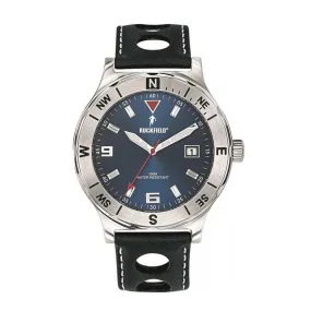 Montre Ruckfield 685011 - Boîtier Acier Argenté Bracelet Cuir Bleu Foncé Cadran Bleu Homme | 3 Suisses