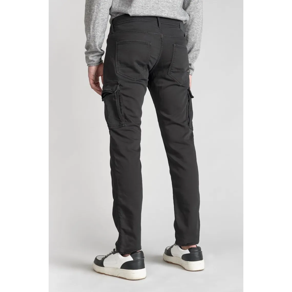 Le Temps des Cerises Andrew Slim Jogger Pants in Anthracite Gray Cotton for Men