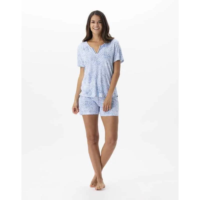 Pyjama short imprimé en viscose élasthanne VICTORIA 700 ciel