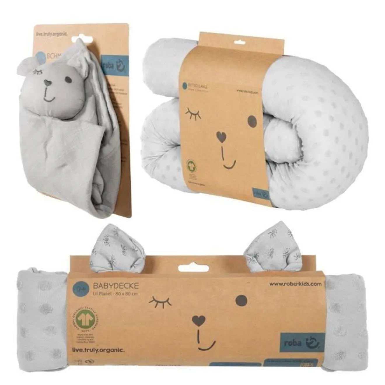 ROBA Coffret Bébé Lil Planet - 3 PCS - 1 Coussin Traversin + 1 Couverture + 1 Doudou - Cadeau de Naissance - Gris Argenté gris -