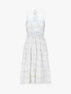Robe avec broderies et pampilles ornées de perles et strass - Crème