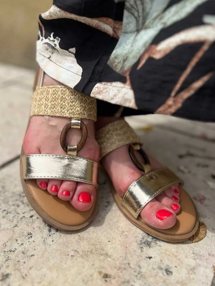 AYA Yellow Gold and Wood Sandals - Women's Shoes Cléstyle Gold Color Shoes 38