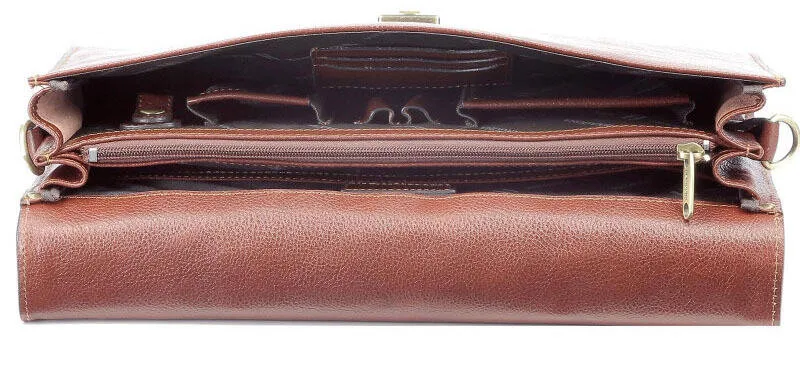 Brown vachetta leather single gusset briefcase