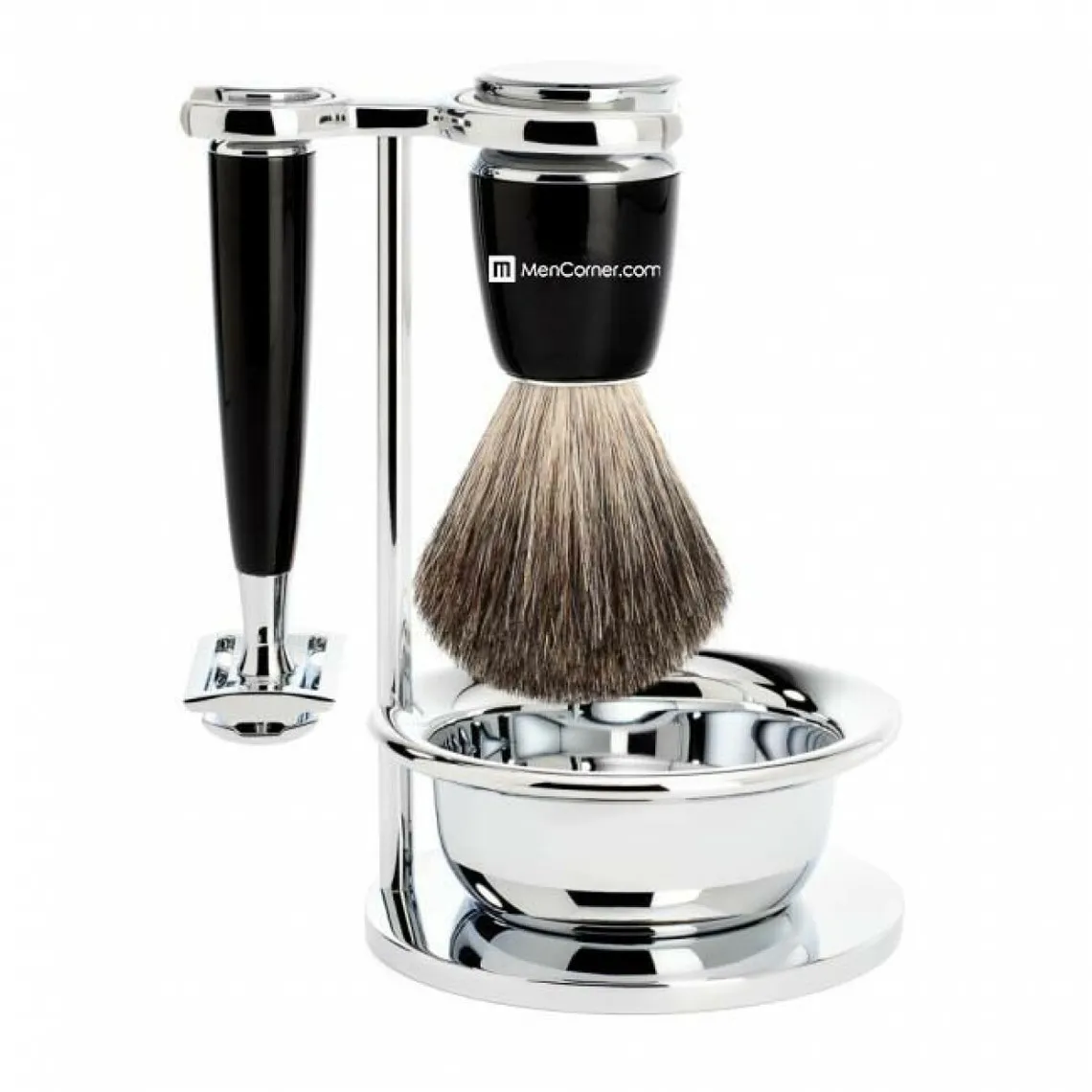 Set De Rasage 4 Pièces Noir Rasoir De Sécurité Avec Bol - Blaireau Pure Badger Mencorner.Com - Set de Rasag