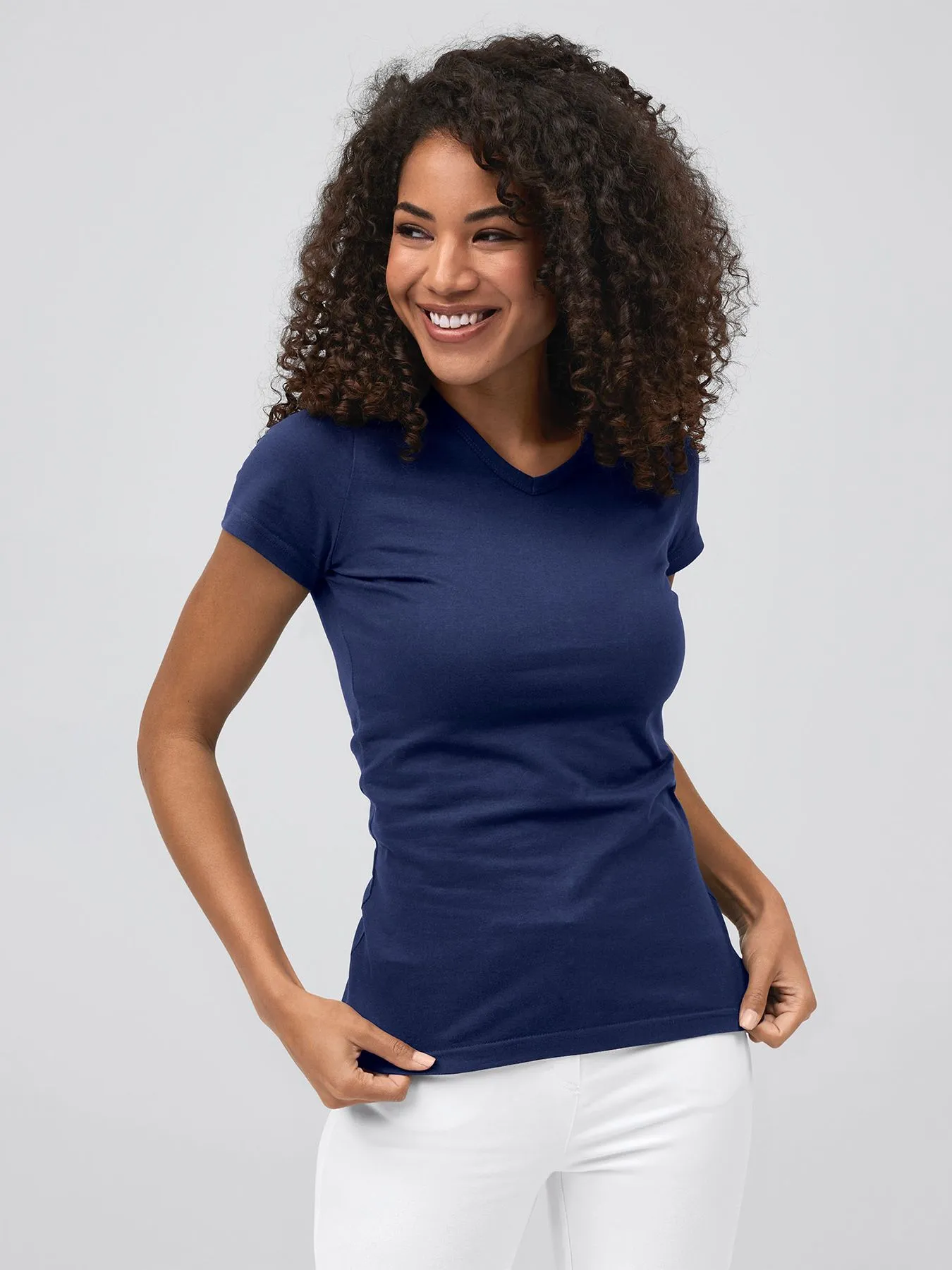 T-shirt femme à encolure V, lavage à 60°