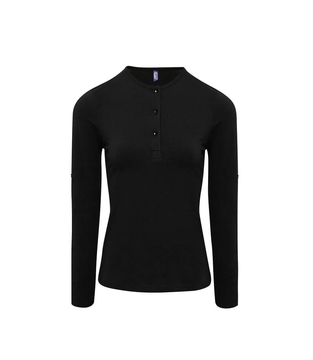 T-shirt henley manches retroussables - Femme - PR318 - noir