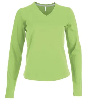T-shirt manches longues col V - K382 - vert lime - femme
