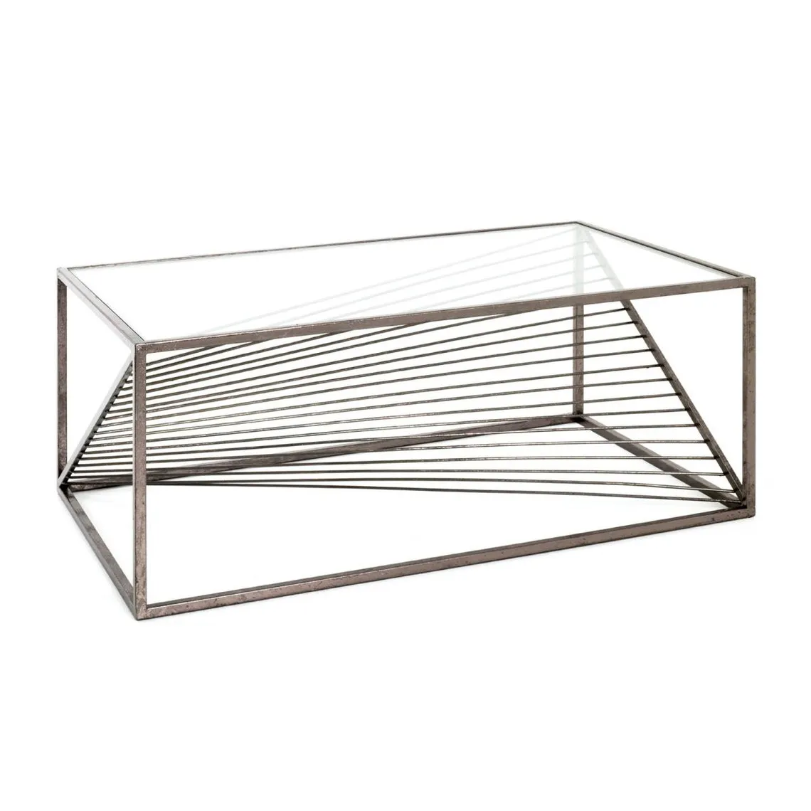 Table basse structure en Acier laqué Bronze antique et plateau en Verre trempé Transparent | 3 Suisses