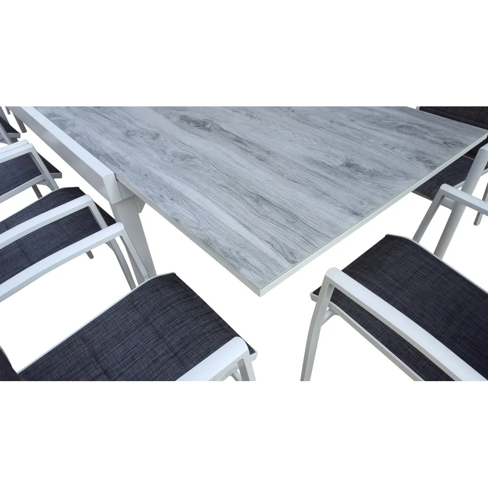 Table de jardin ModuloWood T 4 / 8 Verre Déco Bois Blanc Wilsa Garden