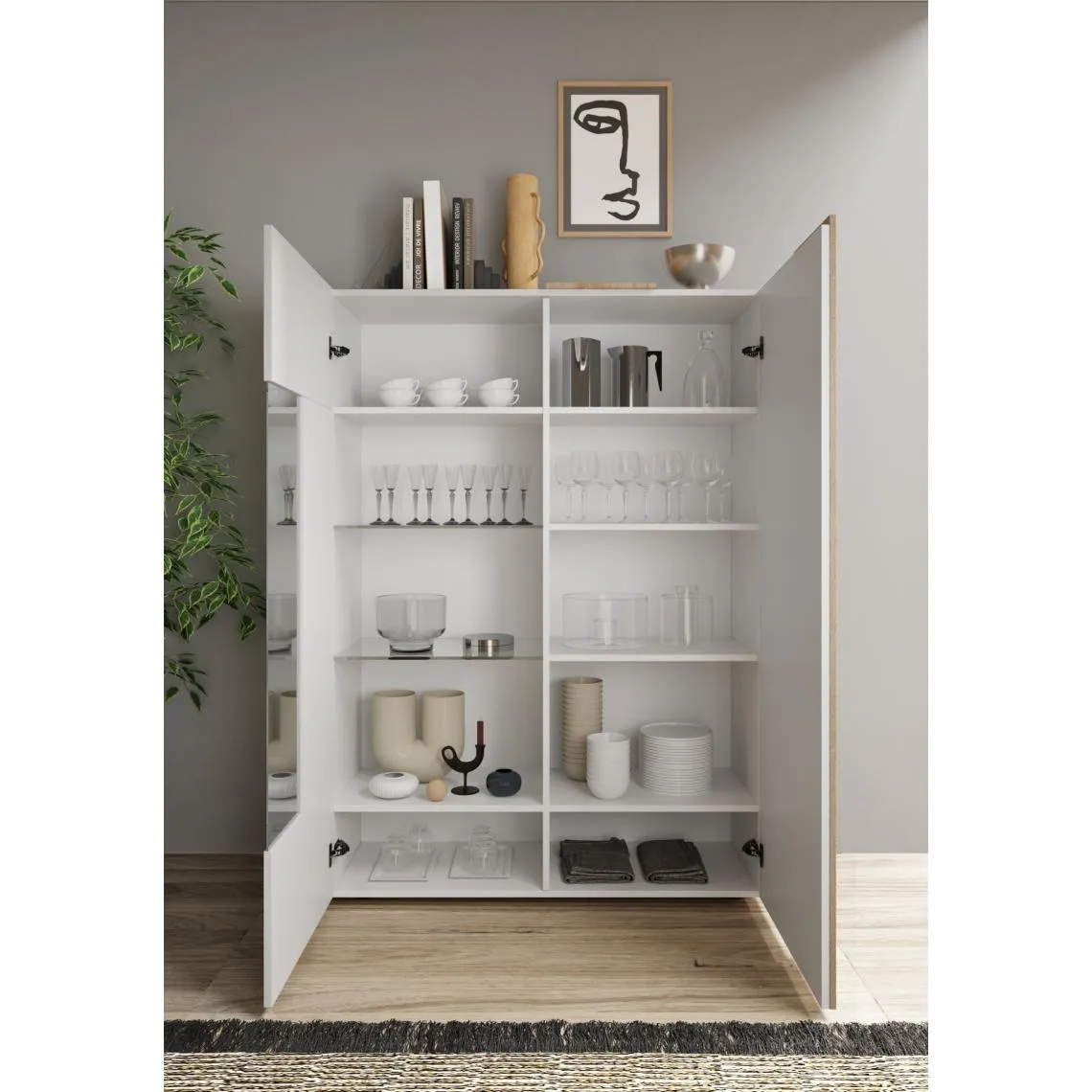 Vitrine 2 portes en verre sans éclairage blanc | 3 Suisses