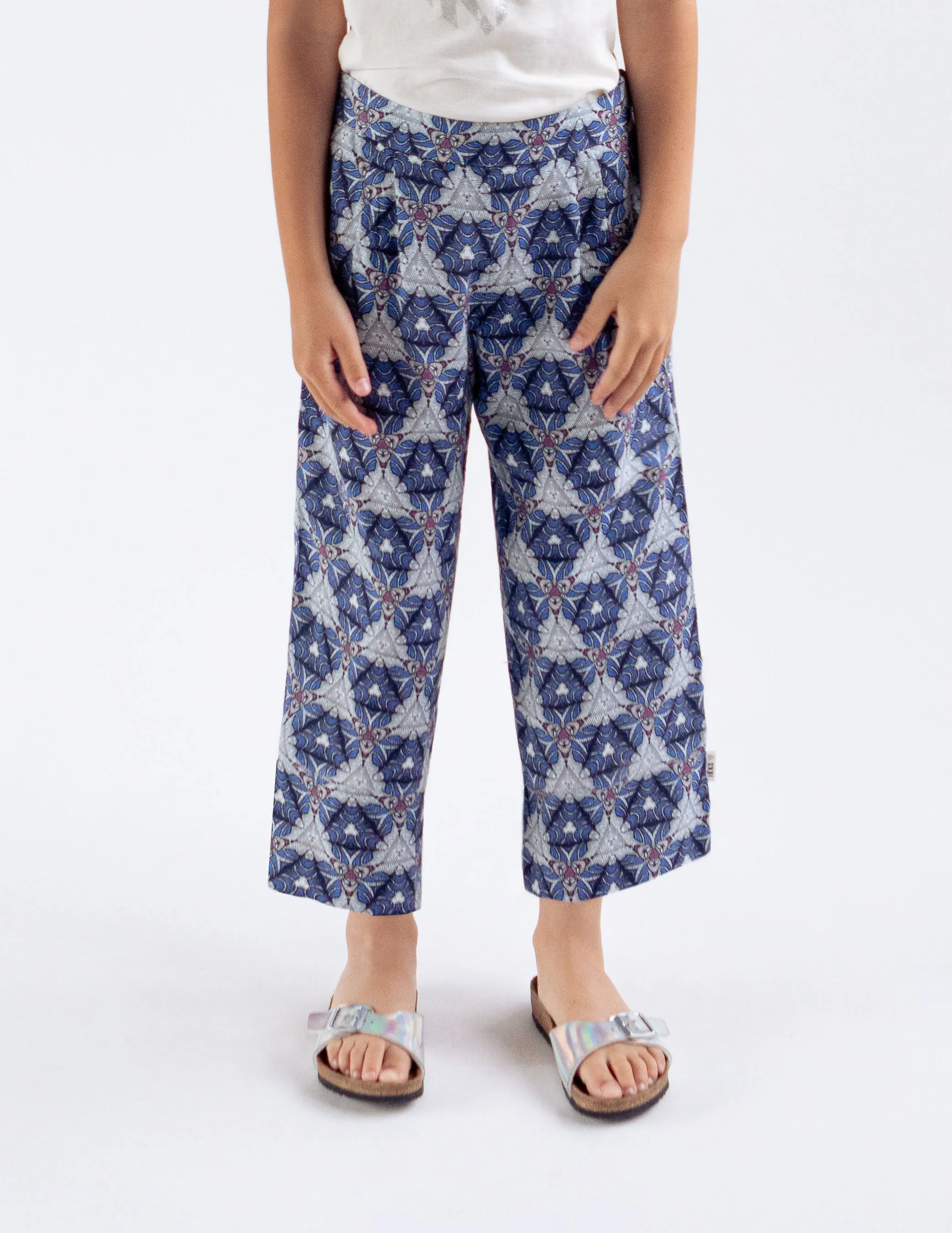 White Graphic Wax Print Girl's Pants