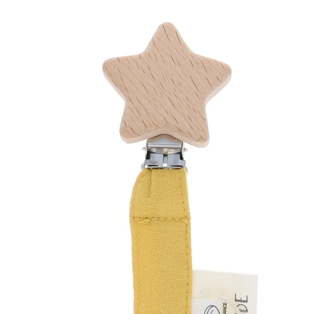 Yellow Mustard Cotton Gauze Pacifier Clip - Le petit Souk.